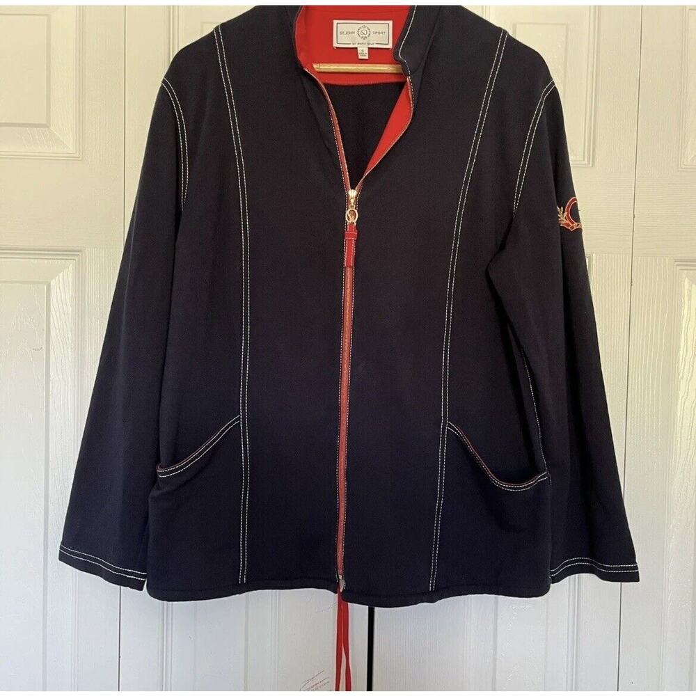 Women’s St. John Sport Lounge Zip Jacket Top Red Blue Size Small